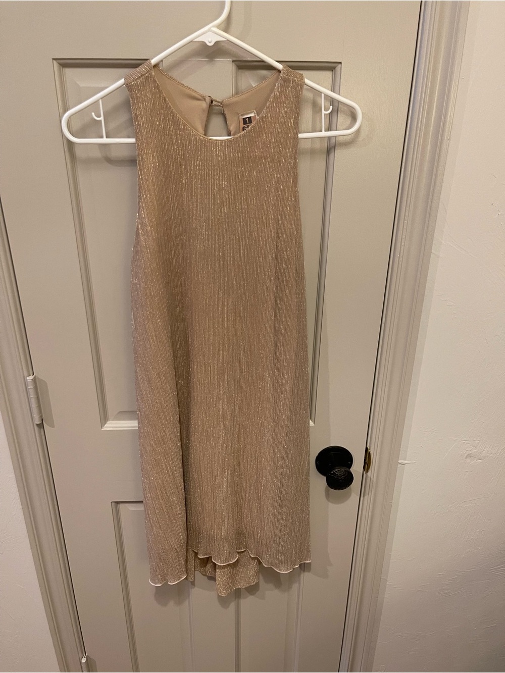 Shimmery Taupe Sleeveless Mini Dress with Keyhole Back